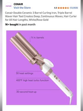 Conair Double Ceramic Triple Barrel Waver in Rose Gold and White